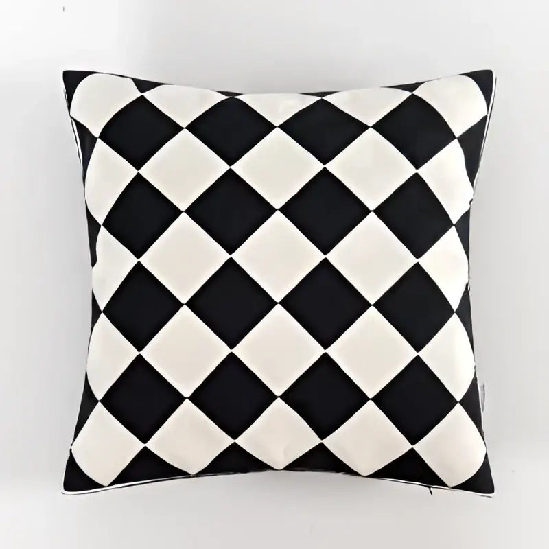 Geometric black & white embroidered cushion cover living room decor