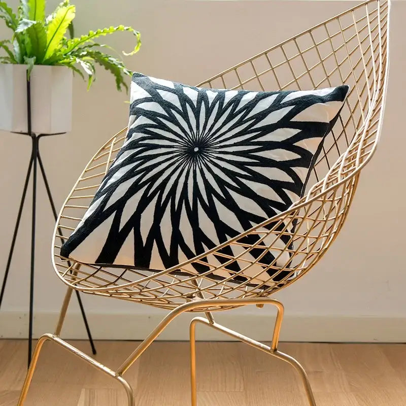 Geometric black & white embroidered cushion cover living room decor