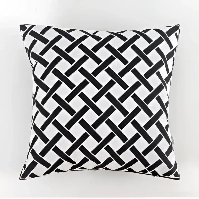 Geometric black & white embroidered cushion cover living room decor