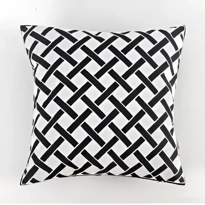 Geometric black & white embroidered cushion cover living room decor