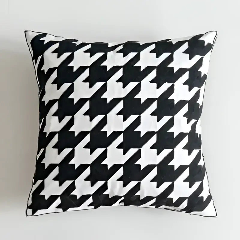 Geometric black & white embroidered cushion cover living room decor