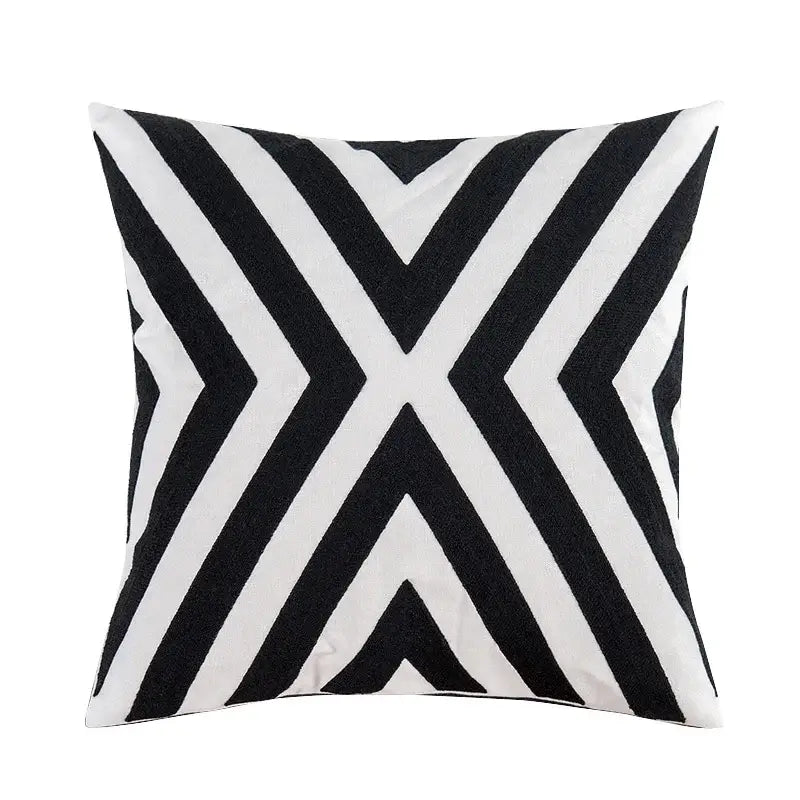 Geometric black & white embroidered cushion cover living room decor