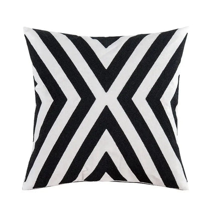 Geometric black & white embroidered cushion cover living room decor