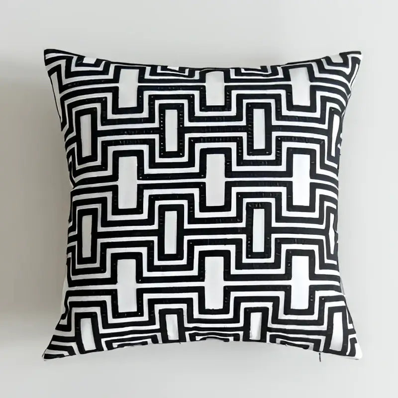Geometric black & white embroidered cushion cover living room decor