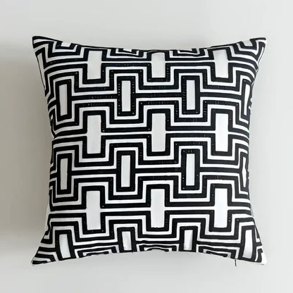 Geometric black & white embroidered cushion cover living room decor