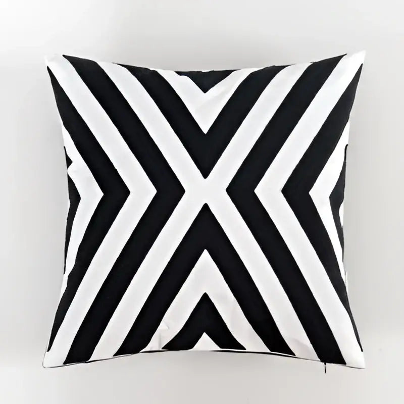 Geometric black & white embroidered cushion cover living room decor