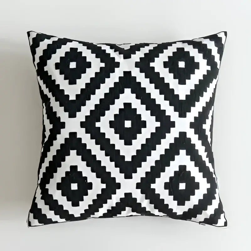 Geometric black & white embroidered cushion cover living room decor