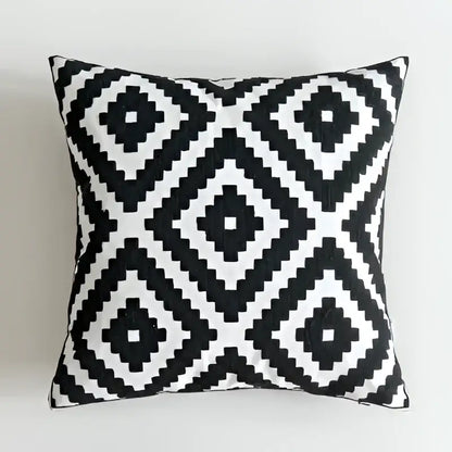 Geometric black & white embroidered cushion cover living room decor