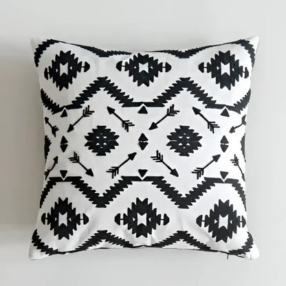 Geometric black & white embroidered cushion cover living room decor