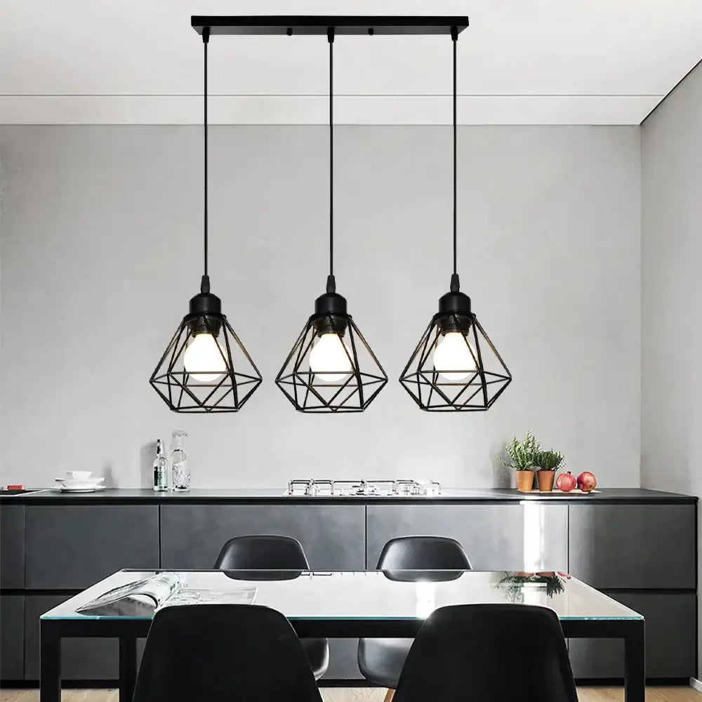 Geometric black & white iron frame pendant chandelier dining room