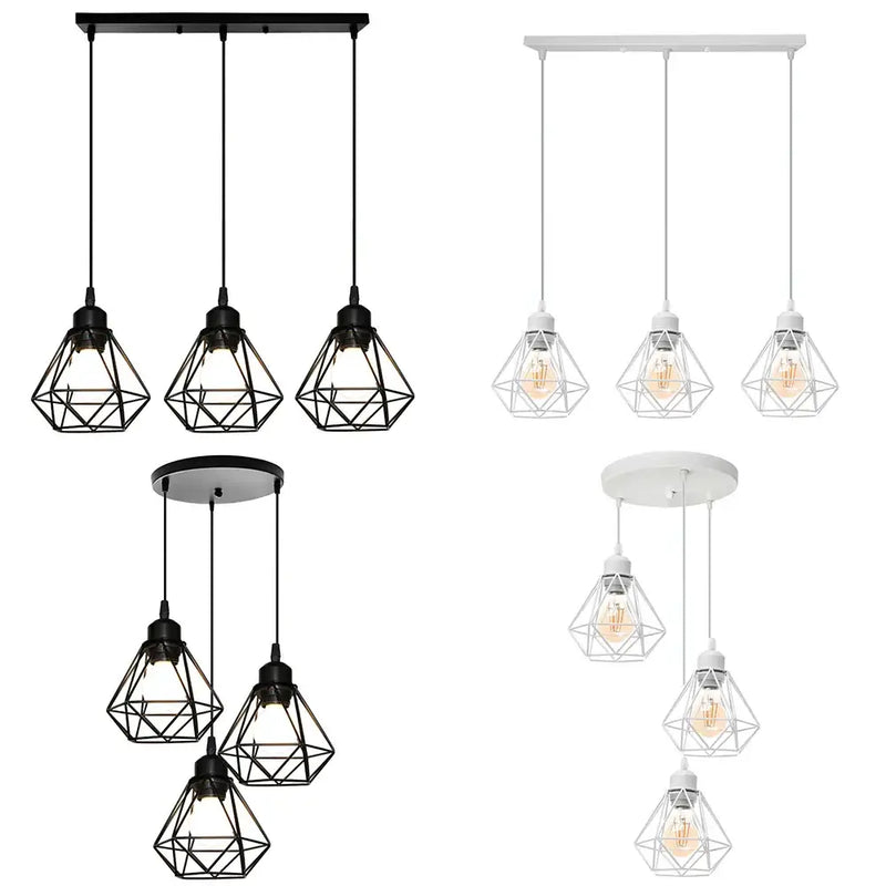 Geometric black & white iron frame pendant chandelier dining room