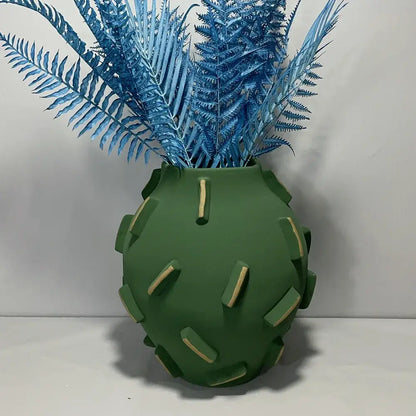 Geometric block ceramic vase green & beige living room decor