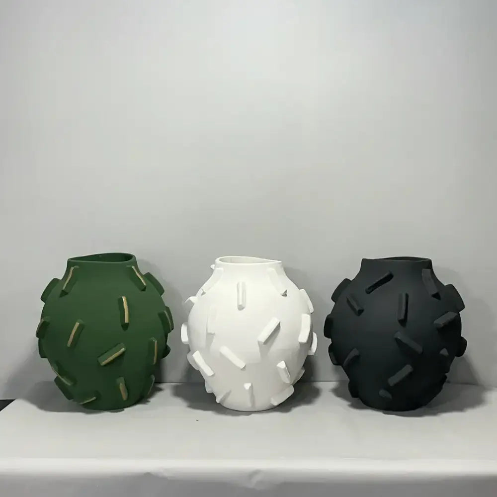 Geometric block ceramic vase green & beige living room decor