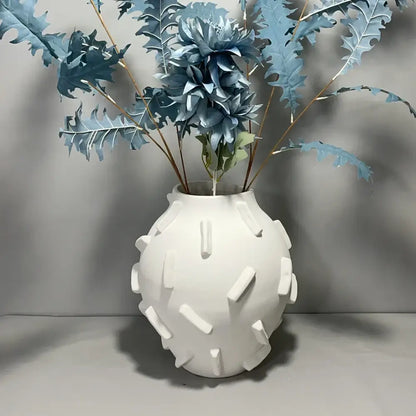Geometric block ceramic vase green & beige living room decor