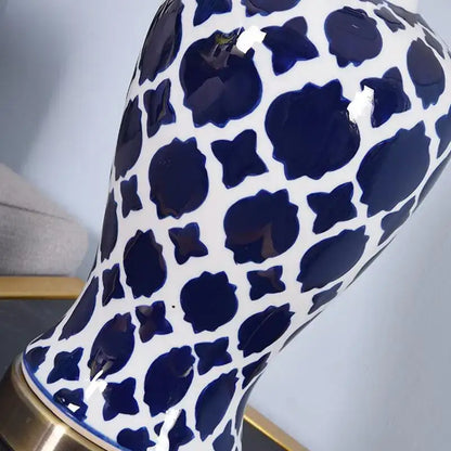 Geometric blue ceramic bedside table lamp for bedroom with gold base