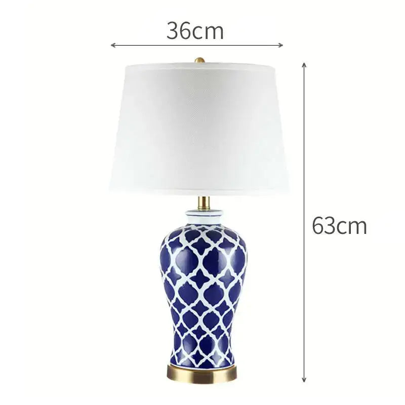 Geometric blue ceramic bedside table lamp for bedroom with gold base