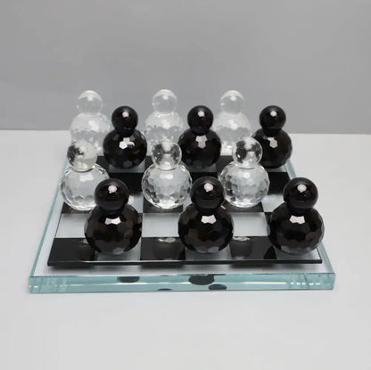 Geometric blue & clear glass chess set living room decor