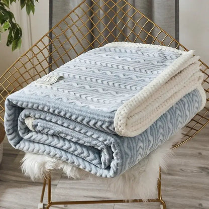Geometric blue coral fleece flannel blanket bedroom warm quilt