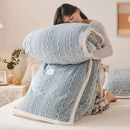 Geometric blue coral fleece flannel blanket bedroom warm quilt