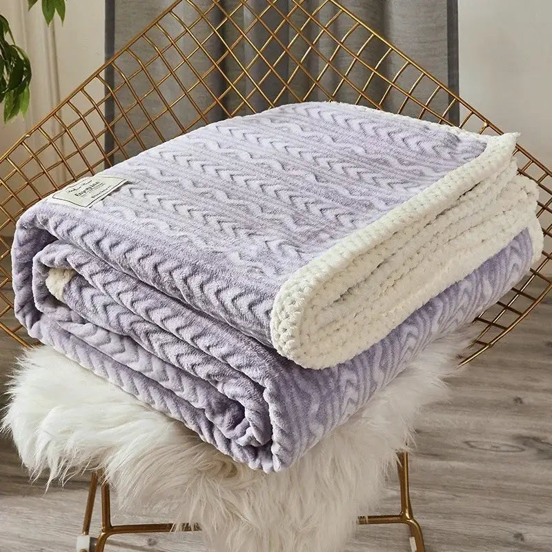 Geometric blue coral fleece flannel blanket bedroom warm quilt