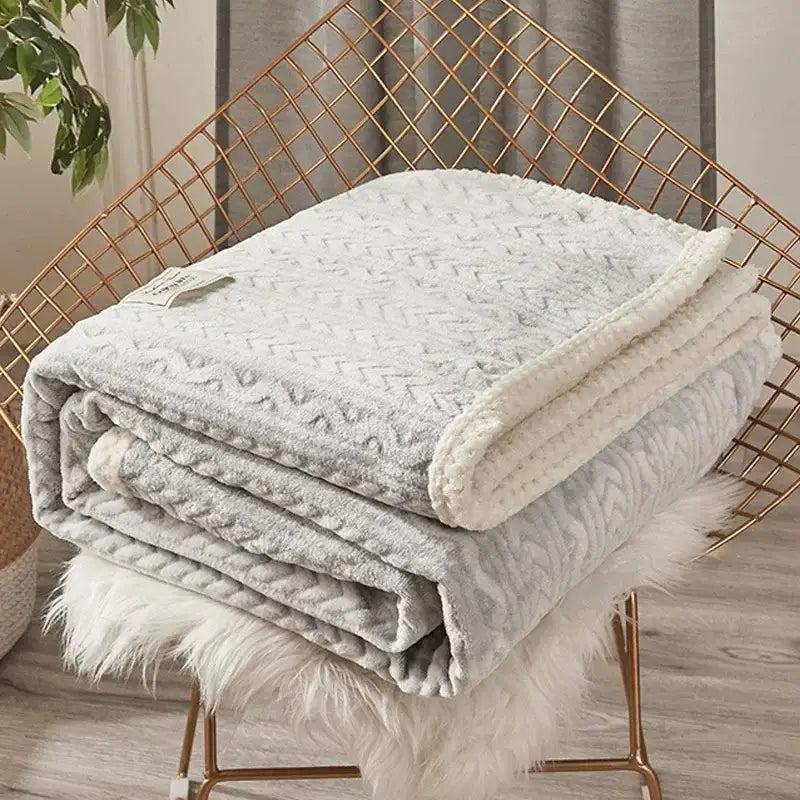 Geometric blue coral fleece flannel blanket bedroom warm quilt