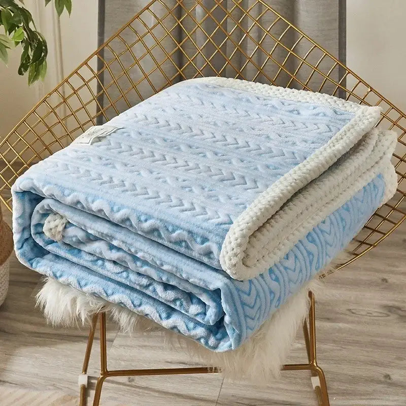 Geometric blue coral fleece flannel blanket bedroom warm quilt