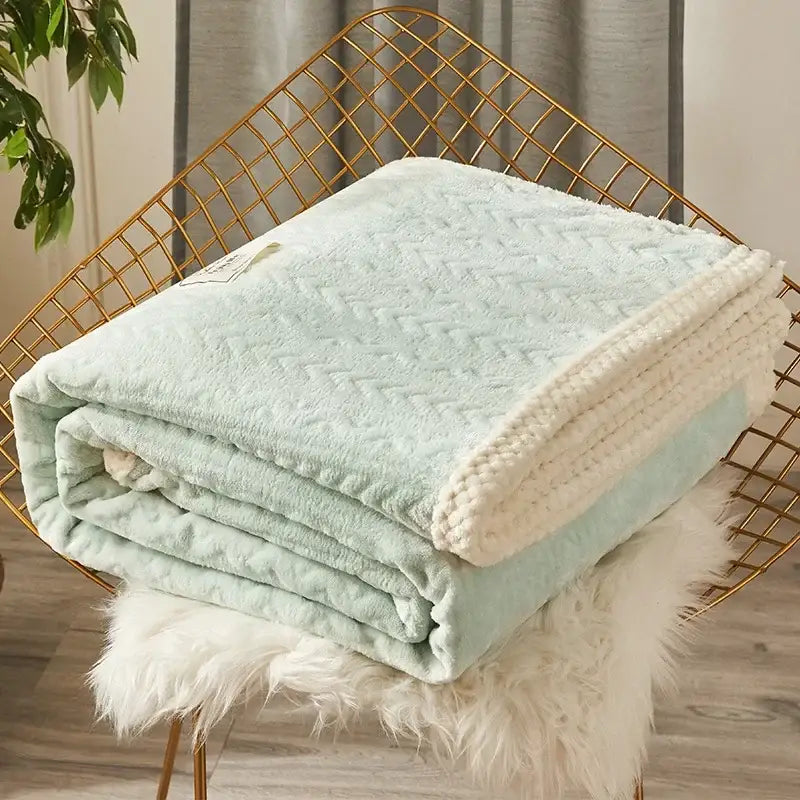 Geometric blue coral fleece flannel blanket bedroom warm quilt