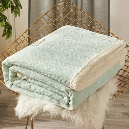 Geometric blue coral fleece flannel blanket bedroom warm quilt