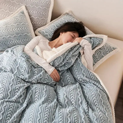 Geometric blue coral fleece flannel blanket bedroom warm quilt