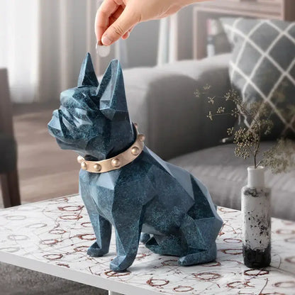 Geometric blue french bulldog coin bank bedroom decor
