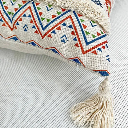 Geometric bohemian pillow case mustard yellow tassels living room