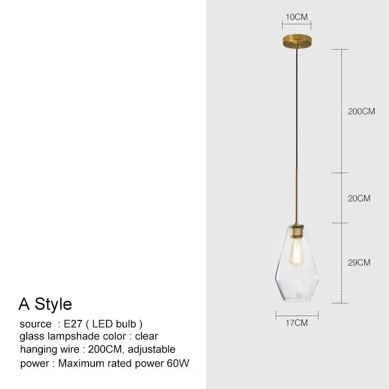 Geometric brass and glass chandelier lighting – kitchen pendant light