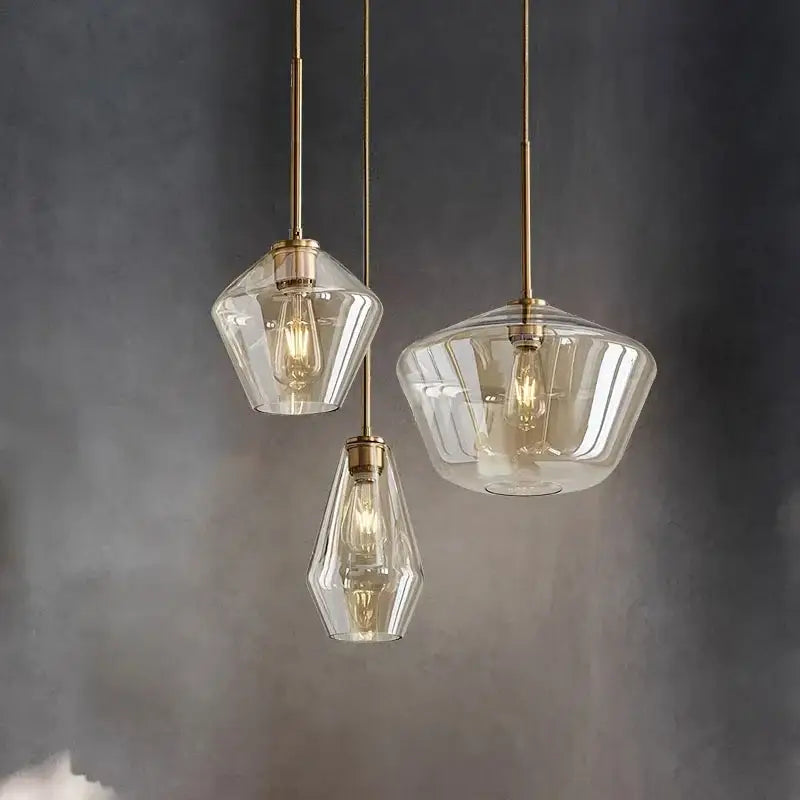 Geometric brass and glass chandelier lighting – kitchen pendant light