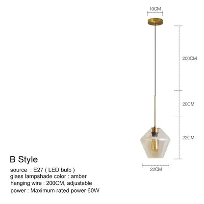 Geometric brass and glass chandelier lighting – kitchen pendant light