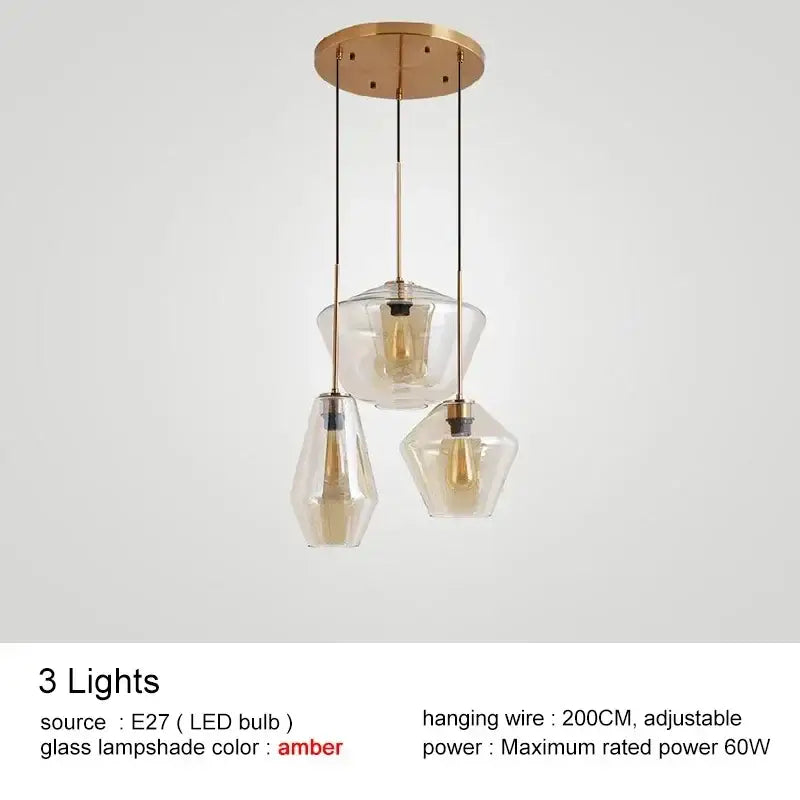 Geometric brass and glass chandelier lighting – kitchen pendant light
