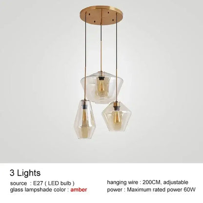 Geometric brass and glass chandelier lighting – kitchen pendant light