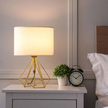 Geometric brass and linen fabric led desk lamp bedroom night light
