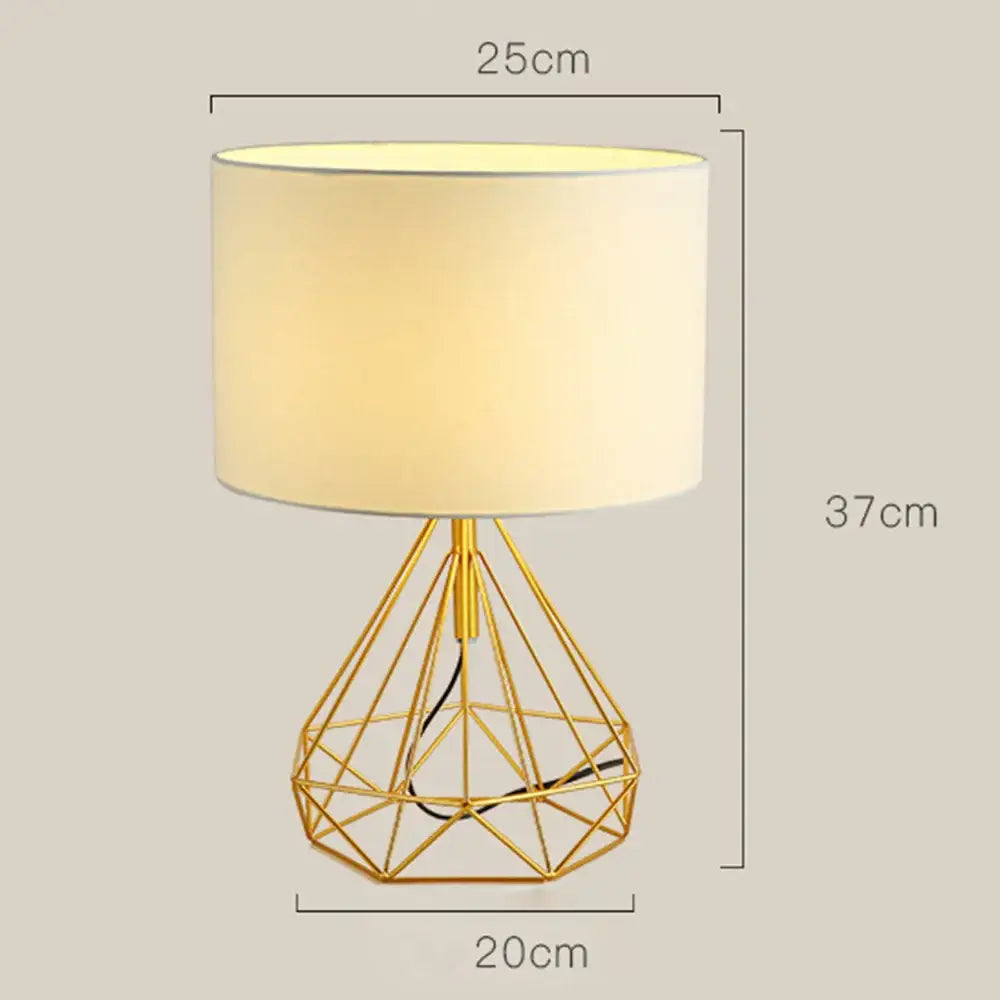 Geometric brass and linen fabric led desk lamp bedroom night light