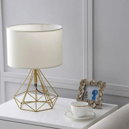 Geometric brass and linen fabric led desk lamp bedroom night light
