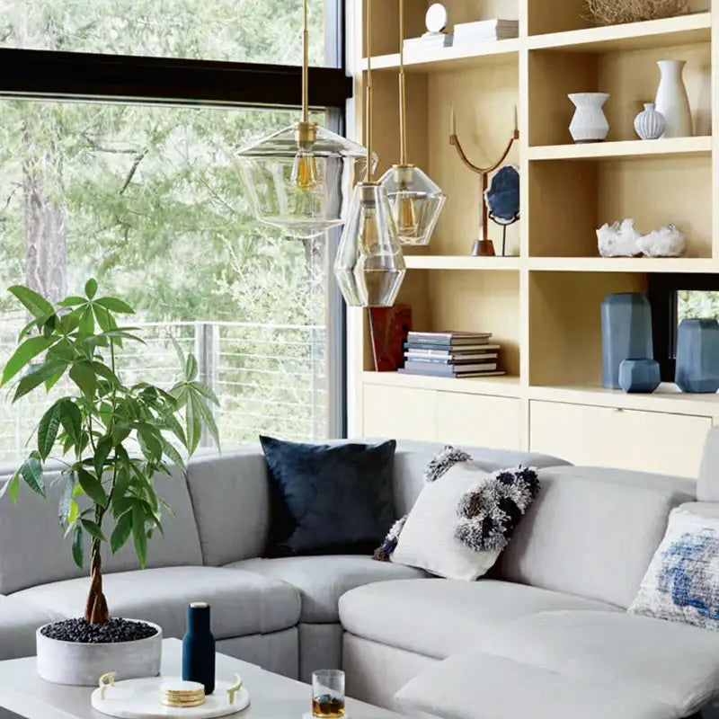 Geometric brass glass pendant lights set for living room