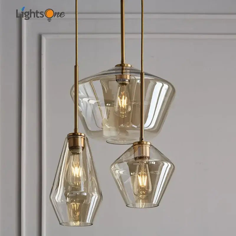 Geometric brass glass pendant lights set for living room