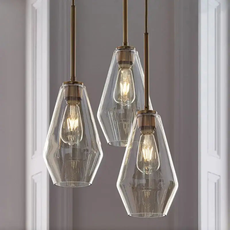 Geometric brass glass pendant lights set for living room