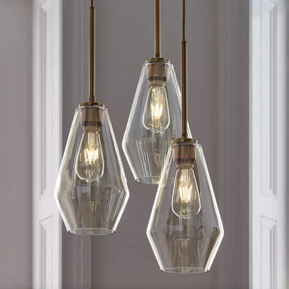 Geometric brass glass pendant lights set for living room