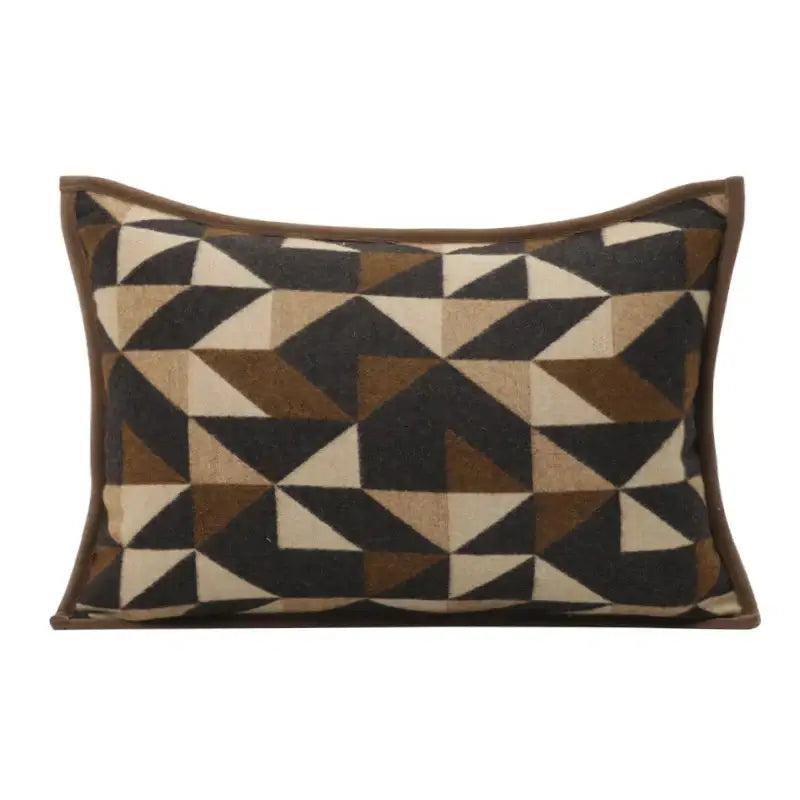 Geometric brown leather splicing throw pillow cover living room decor