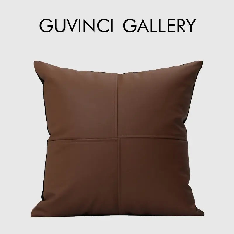 Geometric brown leather splicing throw pillow cover living room decor