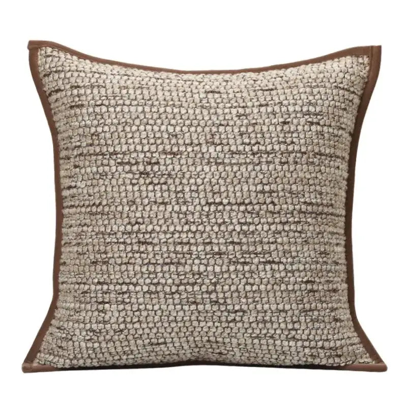 Geometric brown leather splicing throw pillow cover living room decor