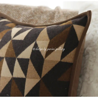 Geometric brown leather splicing throw pillow cover living room decor