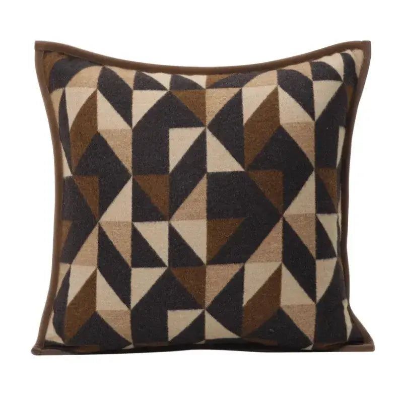 Geometric brown leather splicing throw pillow cover living room decor