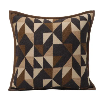 Geometric brown leather splicing throw pillow cover living room decor