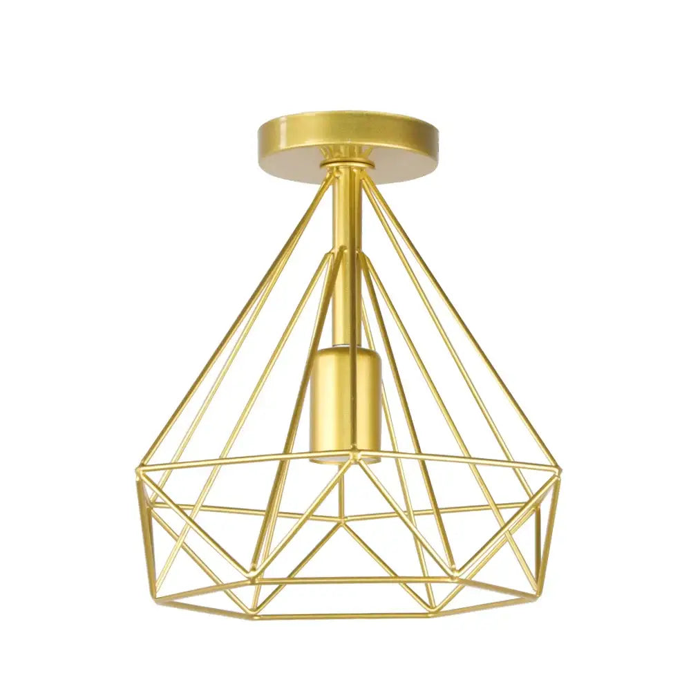 Geometric cage iron ceiling light fixture dining room exposed bulb